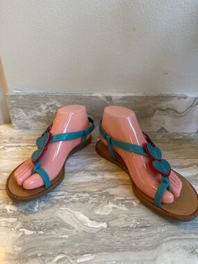 Moschino Teal Sandals with Red Heart Accents
